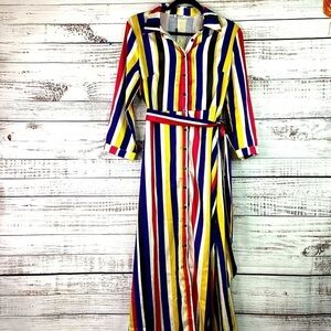 NEW WHY SIZE M MULTICOLOR‎ STRIPE MAXI LONG DRESS